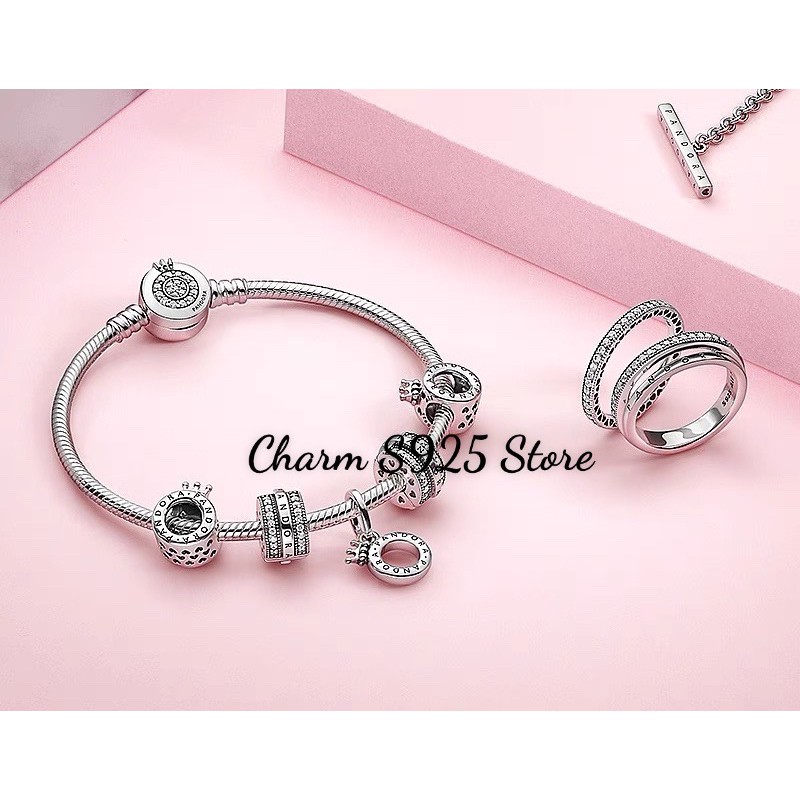 charm pan xỏ ngang vương miện bạc s925 cao cấp