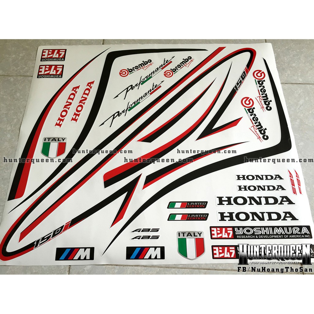 Tem rời dán xe SH 2020 trắng. Sợi chỉ đỏ đen. Tùy chỉnh theo yêu cầu