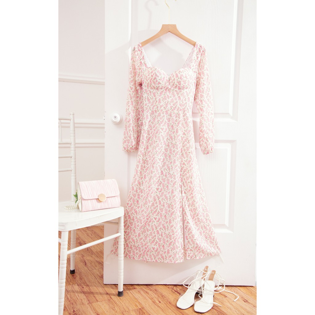 [Mã SKAMSALEP6 giảm 10% tối đa 100K đơn 150K] SÒ VINTAGE - JADE Đầm hoa tay dài xẻ tà | BigBuy360 - bigbuy360.vn