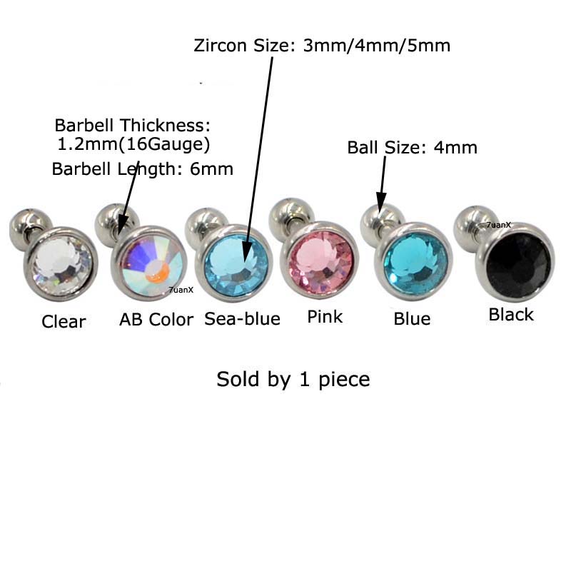 Khuyên tai 6mm bằng thép không gỉ đính đá zircon sành điệu