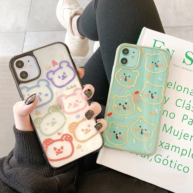 Ốp iphone - Ốp lưng viền Gấu vẽ tay kim tuyến 6/6plus/6splus/7/8/7plus/8plus/x/xs/xsmax/11/11promax- Awifi Case S3-7 | BigBuy360 - bigbuy360.vn