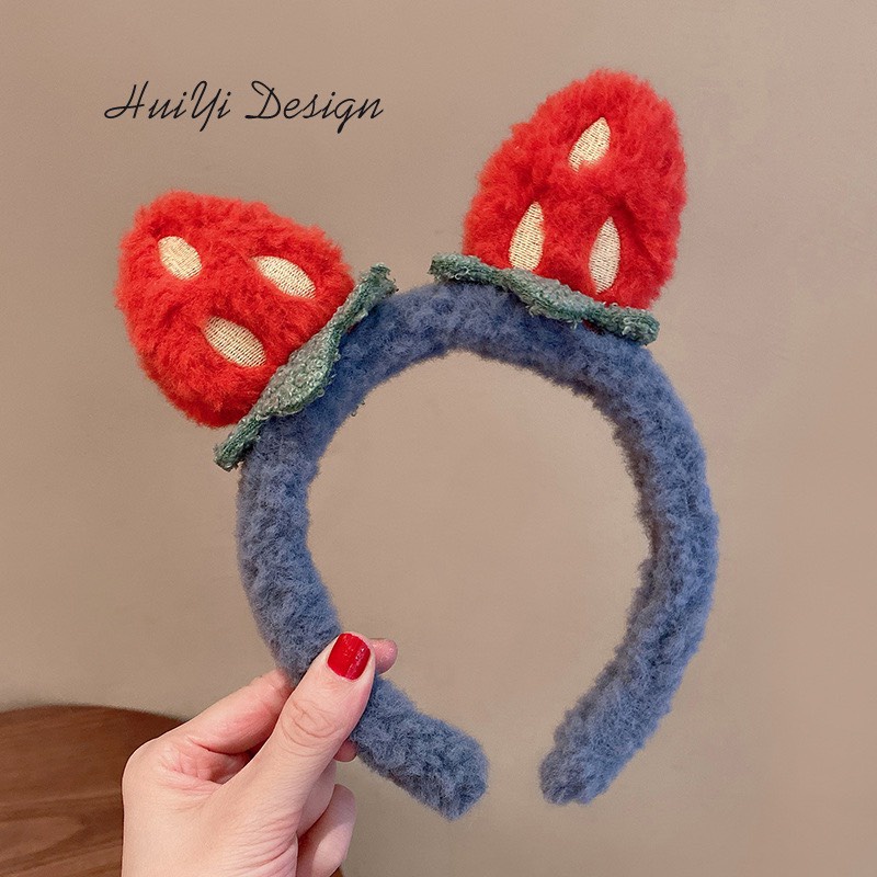 Bờm Cài Tóc Lông Cừu Hình 2 Trái Dâu Tây  Xinh Xắn Ngộ Nghĩnh Băng Đô Rửa Mặt Cute Cho Nữ