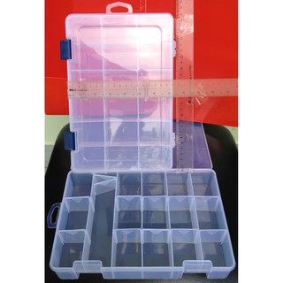 Hộp nhựa nhiều ngăn, hộp nhựa 18 ngăn có nắp cài, móc treo, vách ngăn tháo được.27x18cm cao 5cm . v520