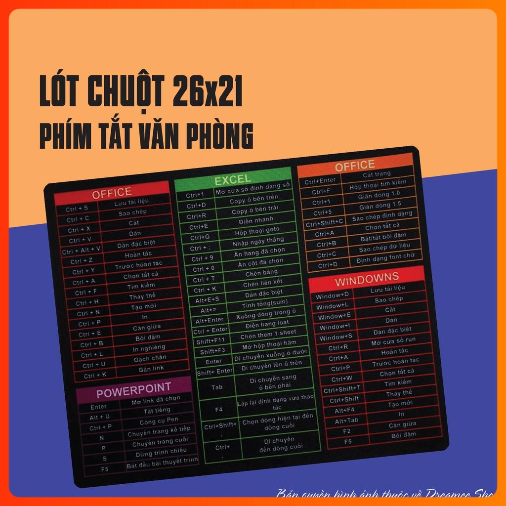 Lót chuột phím tắt văn phòng (Bản Việt Hóa) Excel, Office, Powerpoint kích thước 26x21cm cực tiện dụng