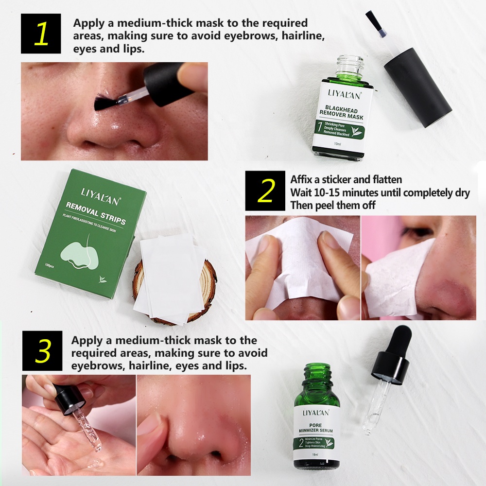 LIYAL'AN  3 In 1 Blackhead Clean Kit Tea Tree Oil Shrink Purify Repair Face Serum