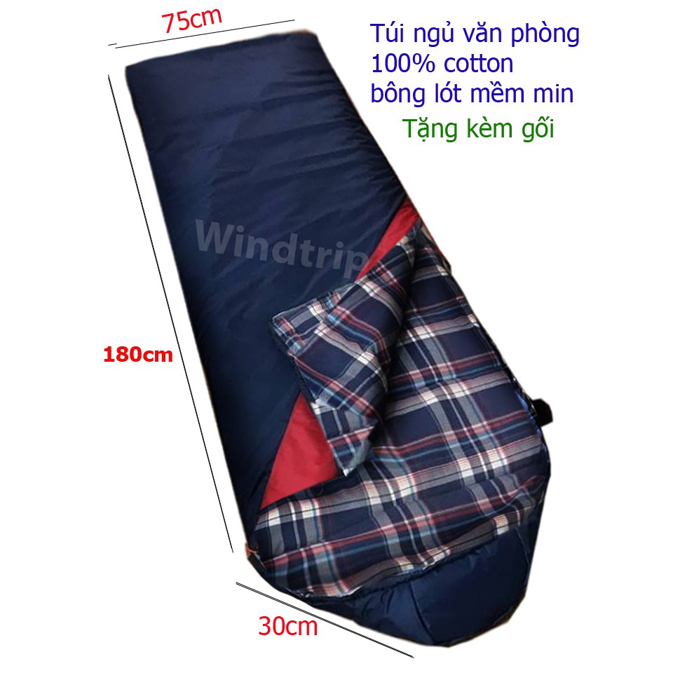 Túi Ngủ Văn Phòng Windtrip 03 cotton cao cấp+1 gối bông( Made in Việt Nam)