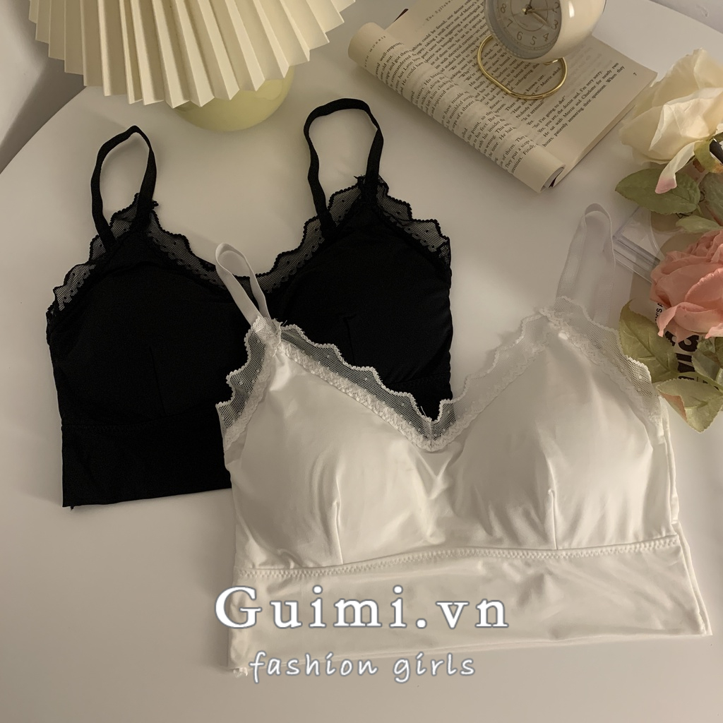 Áo Lót Lụa Không Gọng Phối Ren Phong Cách Hàn Quốc
