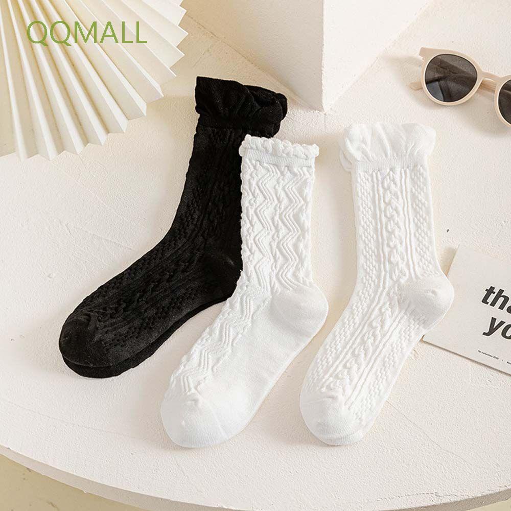 Tất cổ cao bằng cotton màu trắng / đen phong cách lolita thời trang Hàn Quốc cho nữ