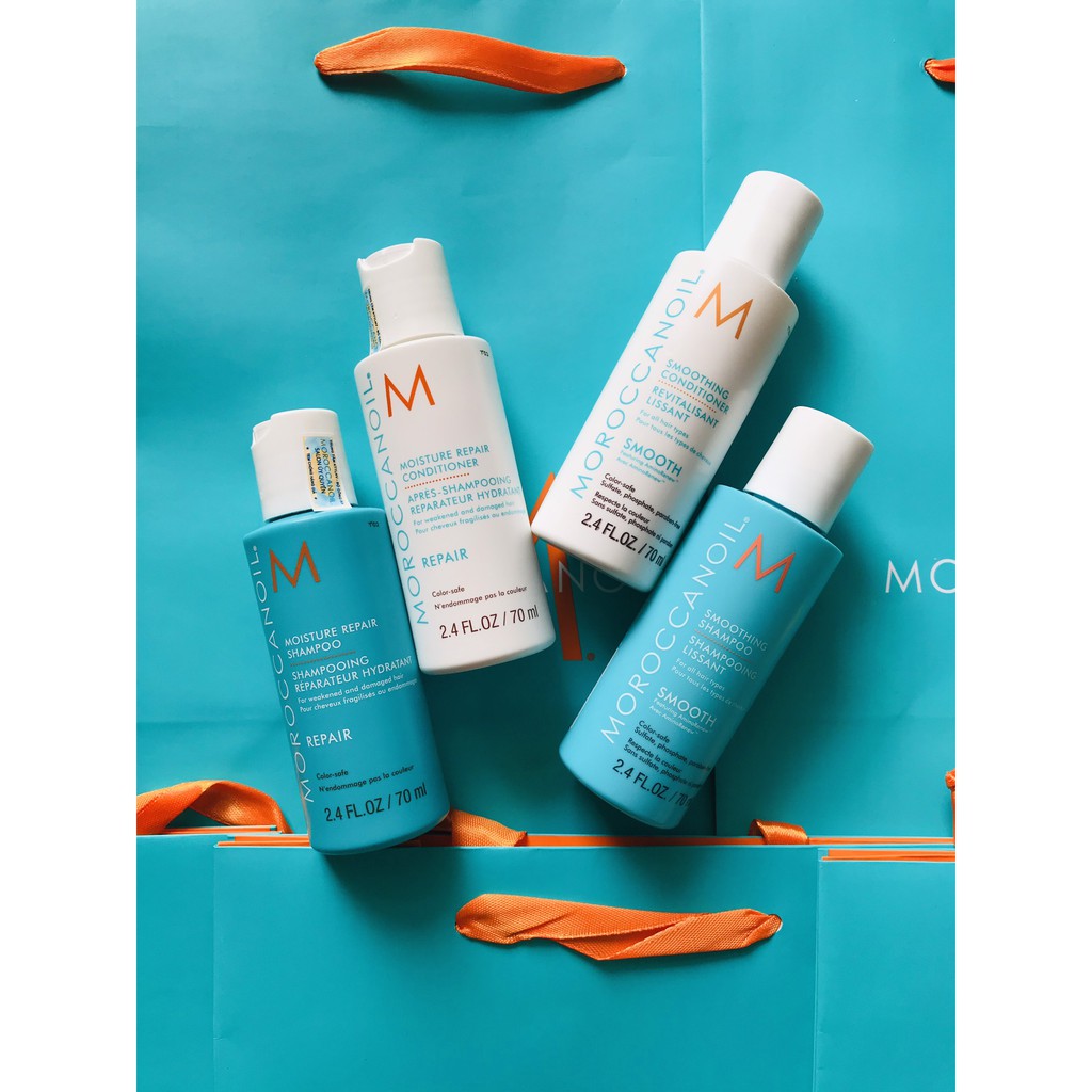 Cặp dầu gội, dầu xả Moroccanoil Smooth / Repair 70ml dưỡng tóc mềm mượt cho tóc hư tổn