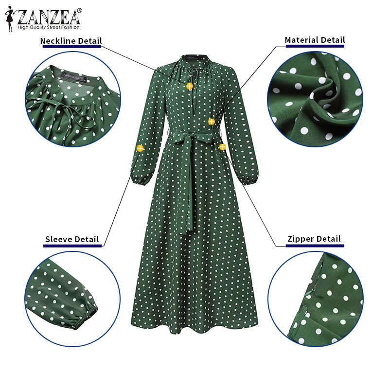 Zanzea Đầm Maxi Họa Tiết Chấm Bi Phong Cách Bohemian Thời Trang Cho Nữ