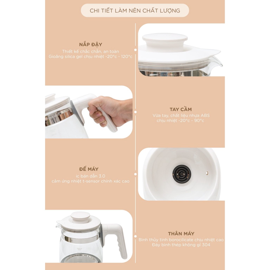 Bình đun nước pha sữa MOAZ BÉBÉ MB-002 điều chỉnh nhiệt độ, khử Clo, giữ nhiệt, Moaz Bebe mb002 - Chính hãng