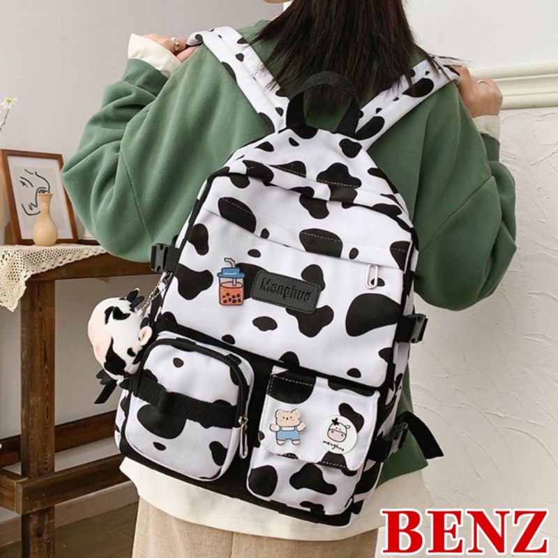 Balo bò sữa đi học cặp học sinh unisex có ngăn đựng laptop phong cách Ulzzang Hàn Quốc BZ 90