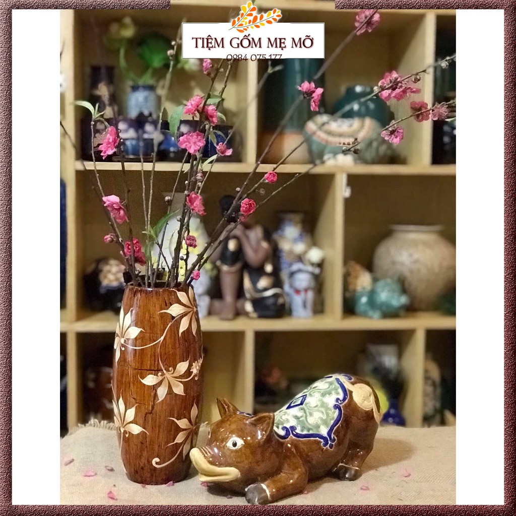 Bình lọ cắm hoa trang trí sơn giả gỗ dáng bom gốm sứ Bát Tràng (nhiều kích cỡ)