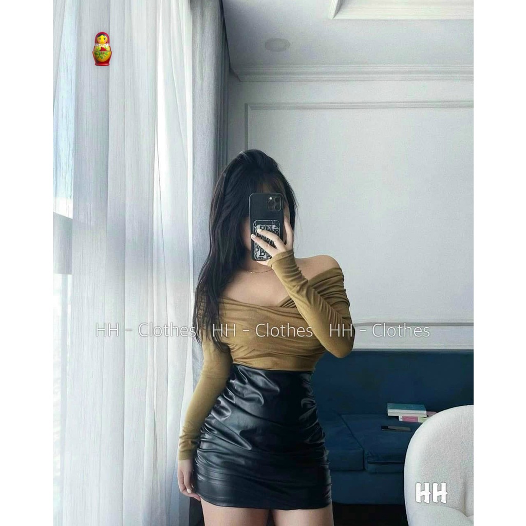 Áo kiểu nữ đắp chéo trễ vai tay dài chất thun bozip hot