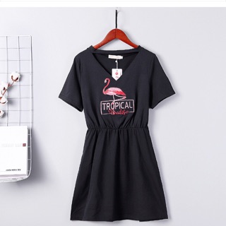 Đầm xoè thun thắt eo big size hình hạc size lớn cho người béo mập 75-95kg