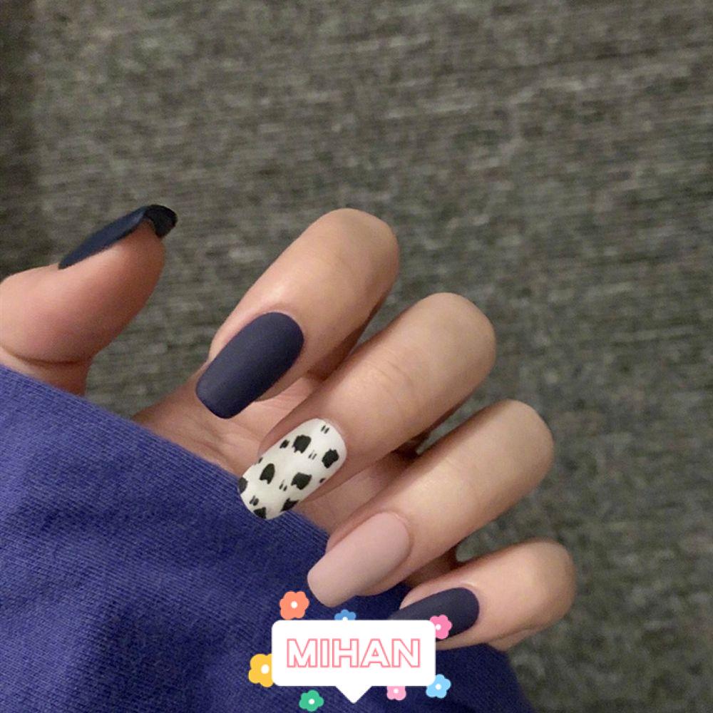 Hộp 24 Móng Tay Giả Ngắn / Tròn / Vuông Họa Tiết Hoạt Hình Dễ Thương MIHAN1