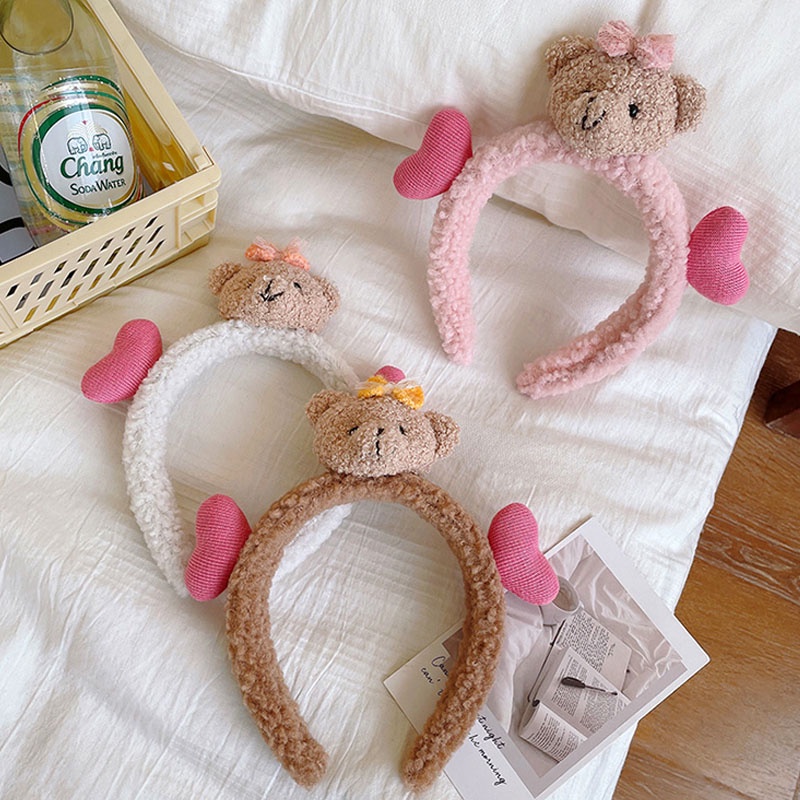 Băng đô cài tóc hình chú gấu nhồi bông đáng yêu phong cách Hàn Quốc