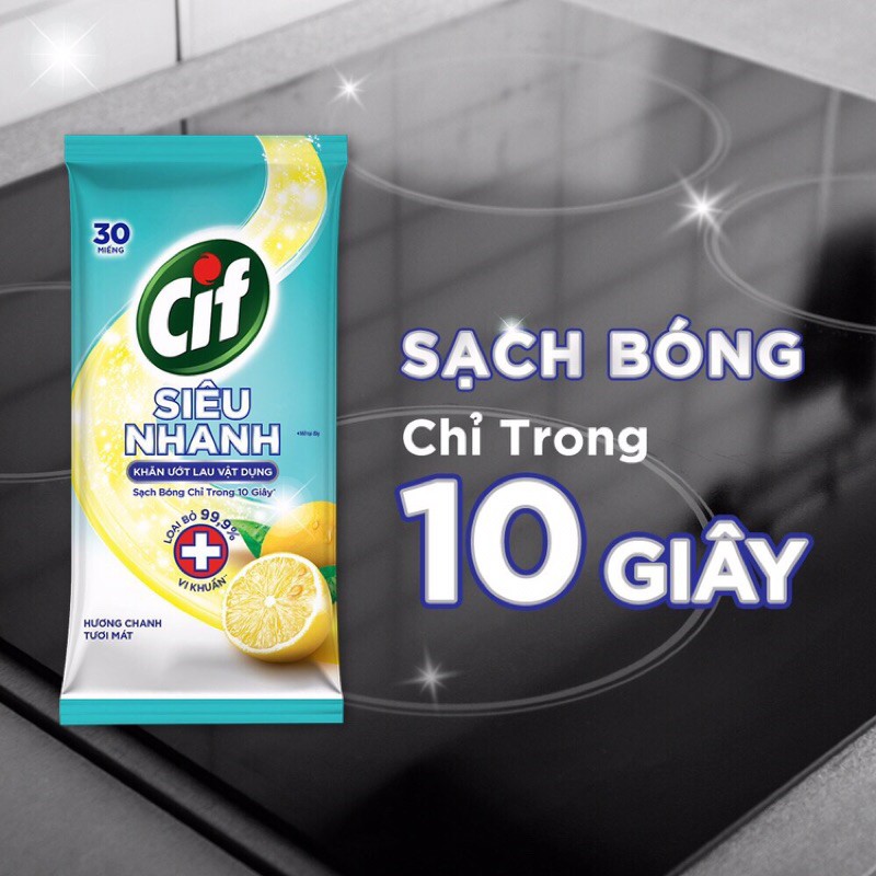 Khăn Ướt Lau Vật Dụng Cif Siêu Nhanh (30 miếng)