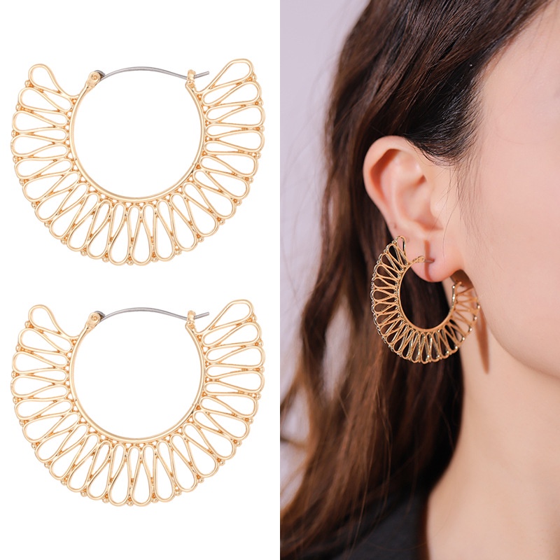 Bông Tai Mạ Vàng 18K Thiết Kế Hình Học Phong Cách Vintage
