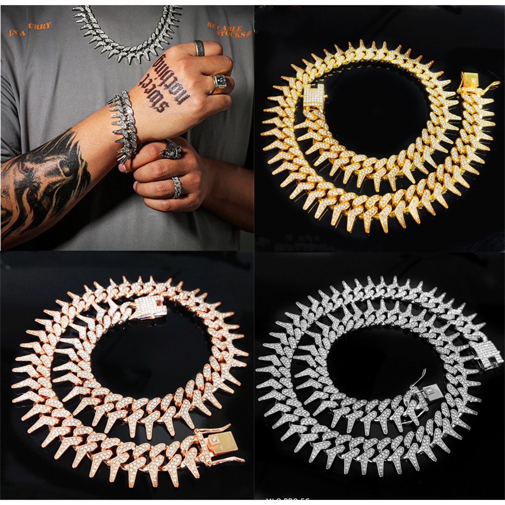Vòng Tay Chuỗi Hạt Đính Đá Phong Cách Punk Hip Hop Cho Nam Và Nữ SX