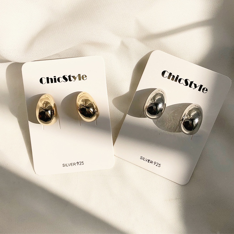 Bông Tai Mạ Bạc 925 Hình Bán Nguyệt / Giọt Nước Đơn Giản Dễ Phối Đồ Phong Cách Hàn Quốc