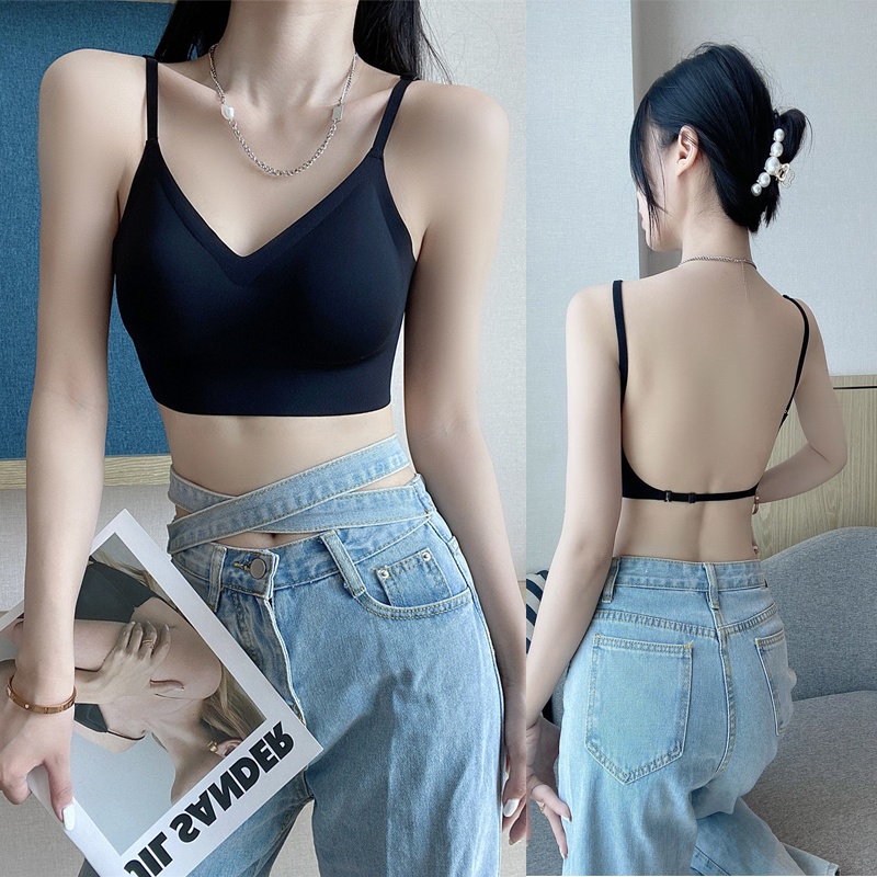 Áo Lót Lụa Lạnh Không Dây Lưng Thấp Nâng Ngực Tàng Hình Size S-XL