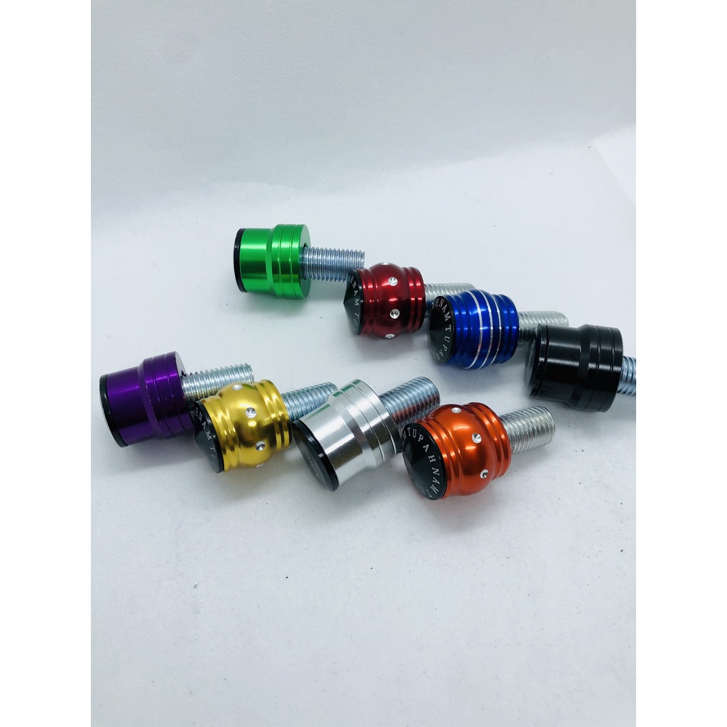 Ốc chân gương nhôm màu CNC, size 8mm+10mm ren xuôi và ngược, có nắp đậy nút kính, gắn chân kính tất cả các dòng xe máy.
