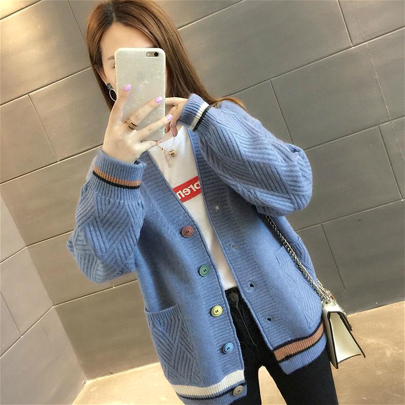 Áo Khoác Cardigan Dệt Kim Dáng Rộng Thời Trang Thu Đông Phong Cách Hàn Quốc Cho Nữ