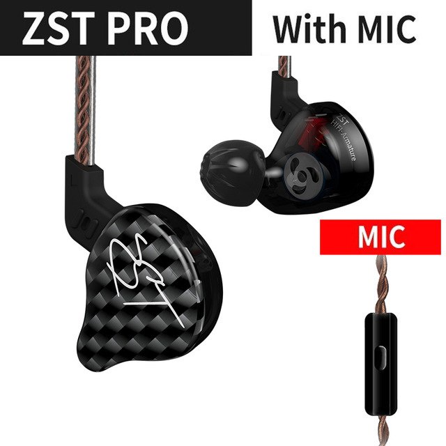 Tai nghe KZ ZST pro, phiên bản có mic - Tai nghe âm nhét tai âm thanh HiFi chuyên nghiệp