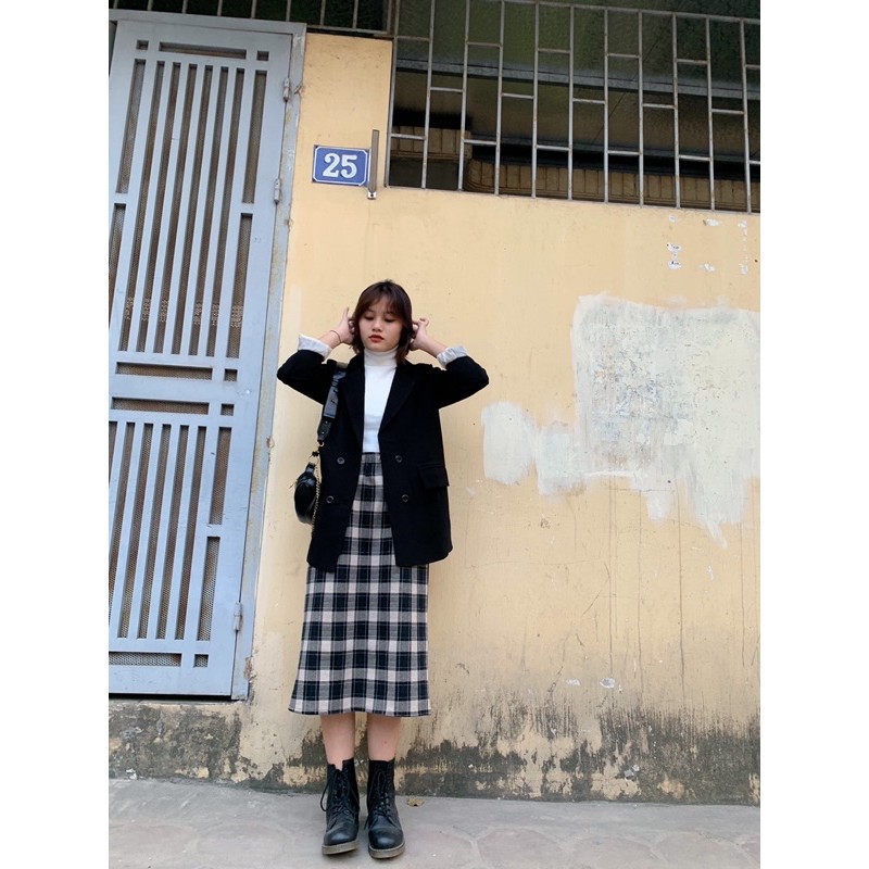 Chân váy dạ dài kẻ ulzzangg, chân váy dạ dáng dài đủ màu freesize (ảnh thật/sẵn/video/ chất dạ quảng châu) | BigBuy360 - bigbuy360.vn