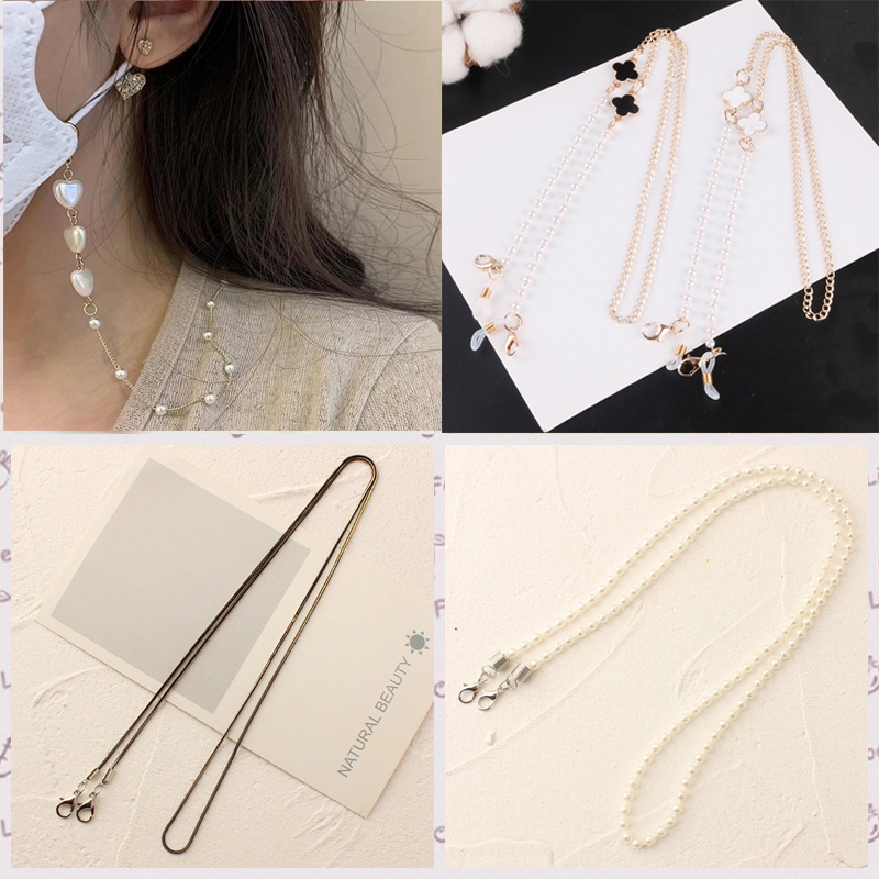 Dây Đeo Mắt Kính Đính Ngọc Trai Hình Mặt Cười Xinh Xắn