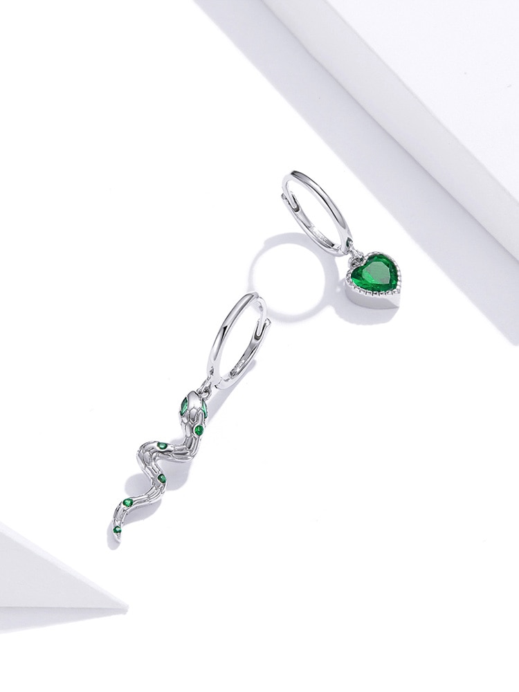 Đôi Bông Tai Bamoer SCE1006 Dành Cho Nữ Bằng Bạc 925 Đính Đá Xanh Lá CZ Kiểu Dáng Dài