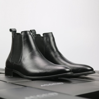Chelsea boots da bò đế cao su đúc độn 3.5cm thời trang