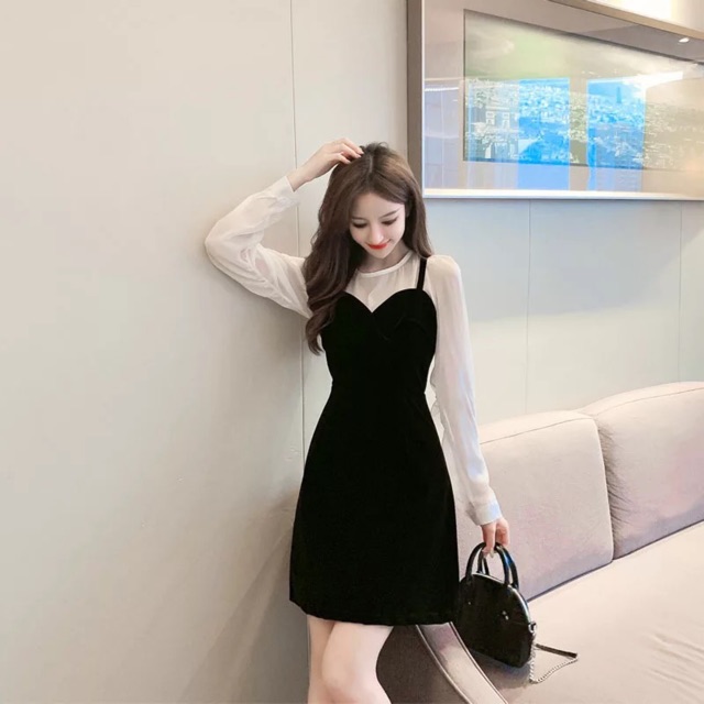 VÁY YẾM PHỐI TAY SƠMI CÓ SẴN ĐỆM NGỰC