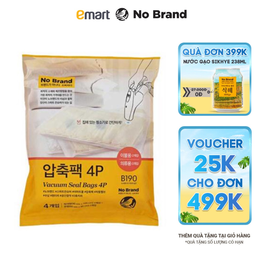 Bộ 4 Túi Đựng Quần Áo Hút Chân Không Bằng Máy Hút Bụi No Brand (2 size L + 2 size M) - Emart VN