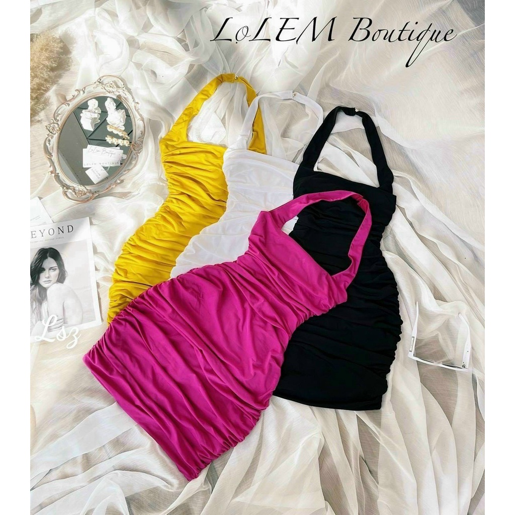 đầm body nhún nhún dạng yếm đeo cổ cá tính co dãn đẹp