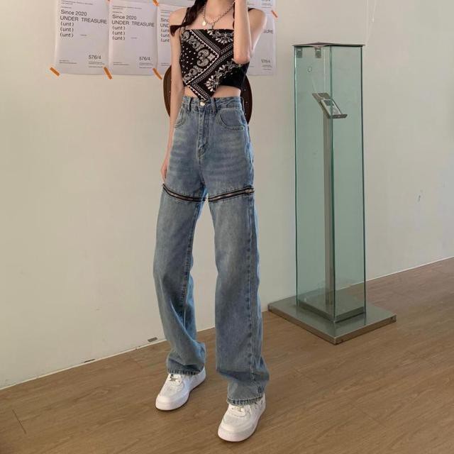 Quần jeans ROSE BLACKPINK ulzzang ống rộng kéo khoá phong cách cá tính thời trang Becky