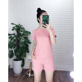 Bộ Ngủ Cotton Nữ, Đồ Bộ Ngủ 100% Coton Trơn Màu Quần Đùi Co Giãn 4 Chiều Có Size hàng loại 1