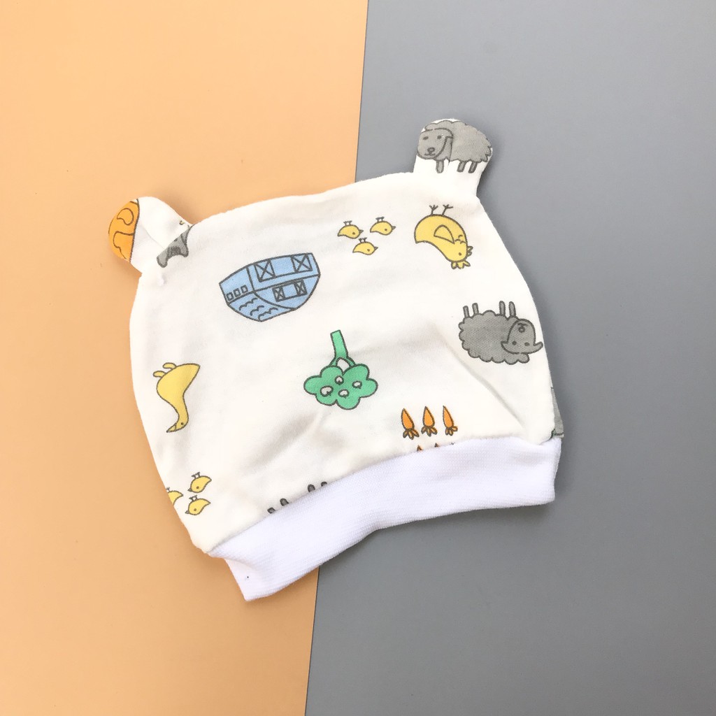 Mũ chụp sơ sinh cotton tai gấu cho bé 0-3m
