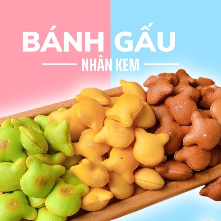 Bánh gấu nhân kem mix 3 vị lon Pet 450gr sang trọng, hợp vệ sinh, món quà ăn vặt tuyệt vời