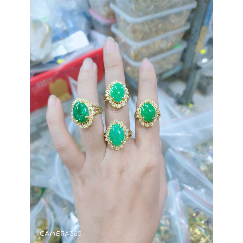 Nhẫn Nữ Mạ V.à.n.g Đính Đá Màu Xanh Lá Mẫu 24.270822