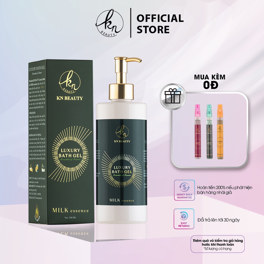 Sữa tắm tinh chất Sữa &amp; Dầu Ô liu KN Beauty – Luxury Bath Gel MILK essence 380ml tặng nước hoa mini