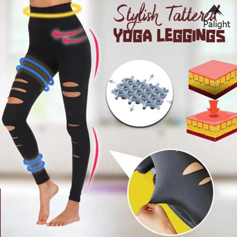 Quần Legging Thể Thao Lưng Cao Thiết Kế Rách Cá Tính Cho Nữ