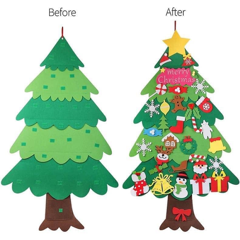 Cây thông noel vải dạ TẶNG KÈM 25 PHỤ KIỆN Cây thông noel dán tường trang trí Giáng Sinh