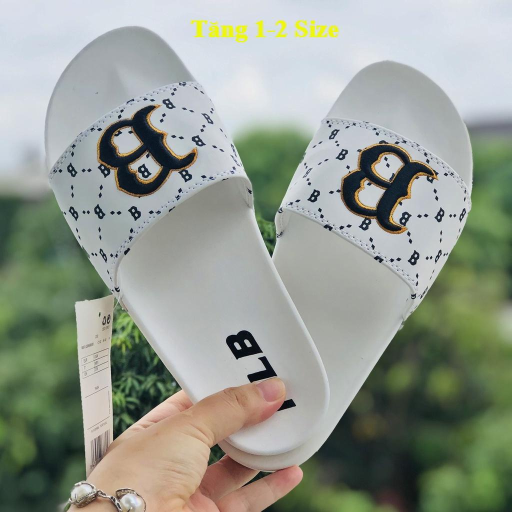 Dép unisex 𝐌𝐋𝐁 ❤️FREESHIP + Hộp❤️ dép mlb quai ngang thể thao nam n ữthêu nỗi chữ B, kèm tem tag mác đầy đủ trắng