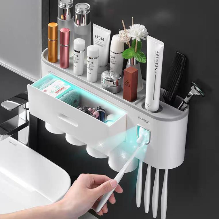 Kệ treo bàn chải đánh răng OENON, bộ lấy kem đánh răng tự động, cốc hút từ tính