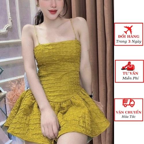 Áo kiểu nữ 2 dây xích gấm ôm body dáng xòe tiểu thư bánh bèo cao cấp ulzzang Hàn Quốc