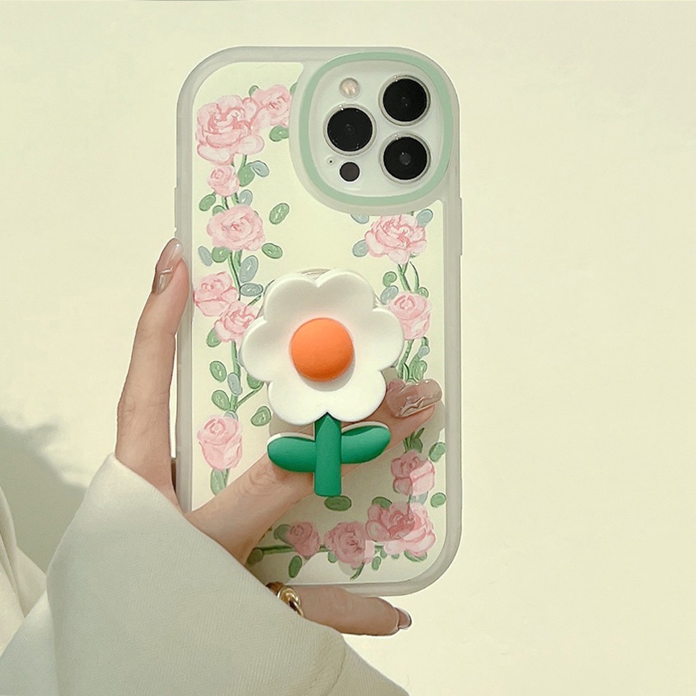 Ốp Điện Thoại TPU Mềm Chống Sốc Chống Dơ In Họa Tiết Hoa Hồng 3D Có Giá Đỡ Cho IPhone 14 13 12 11 Pro Max XS XR 8 7 Plus