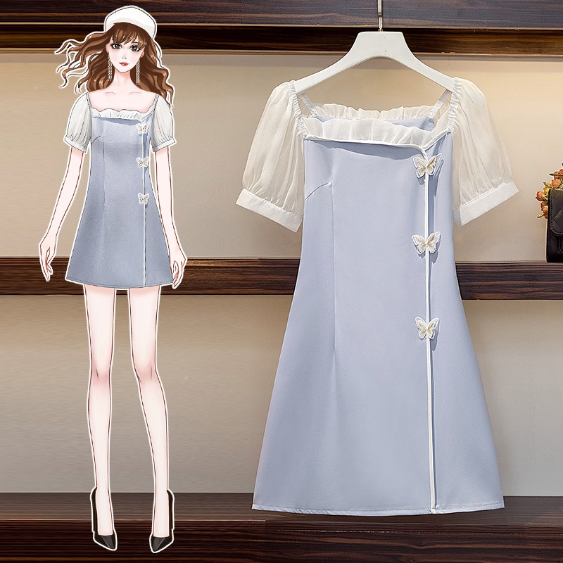 🌸Hàng Order🌸 Váy Bigsize Tay Voan Đính Bướm Thêu Dọc Váy Tiểu Thư Nữ Tính🌸Hàng Quảng Châu