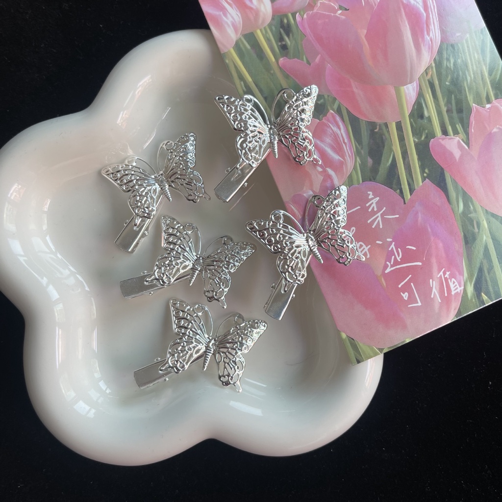 Kẹp tóc mái hình bướm MÀU BẠC phong cách vintage cho nữ K95